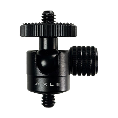 AXLE Ball Head front view with locking knob and quarter-inch screws